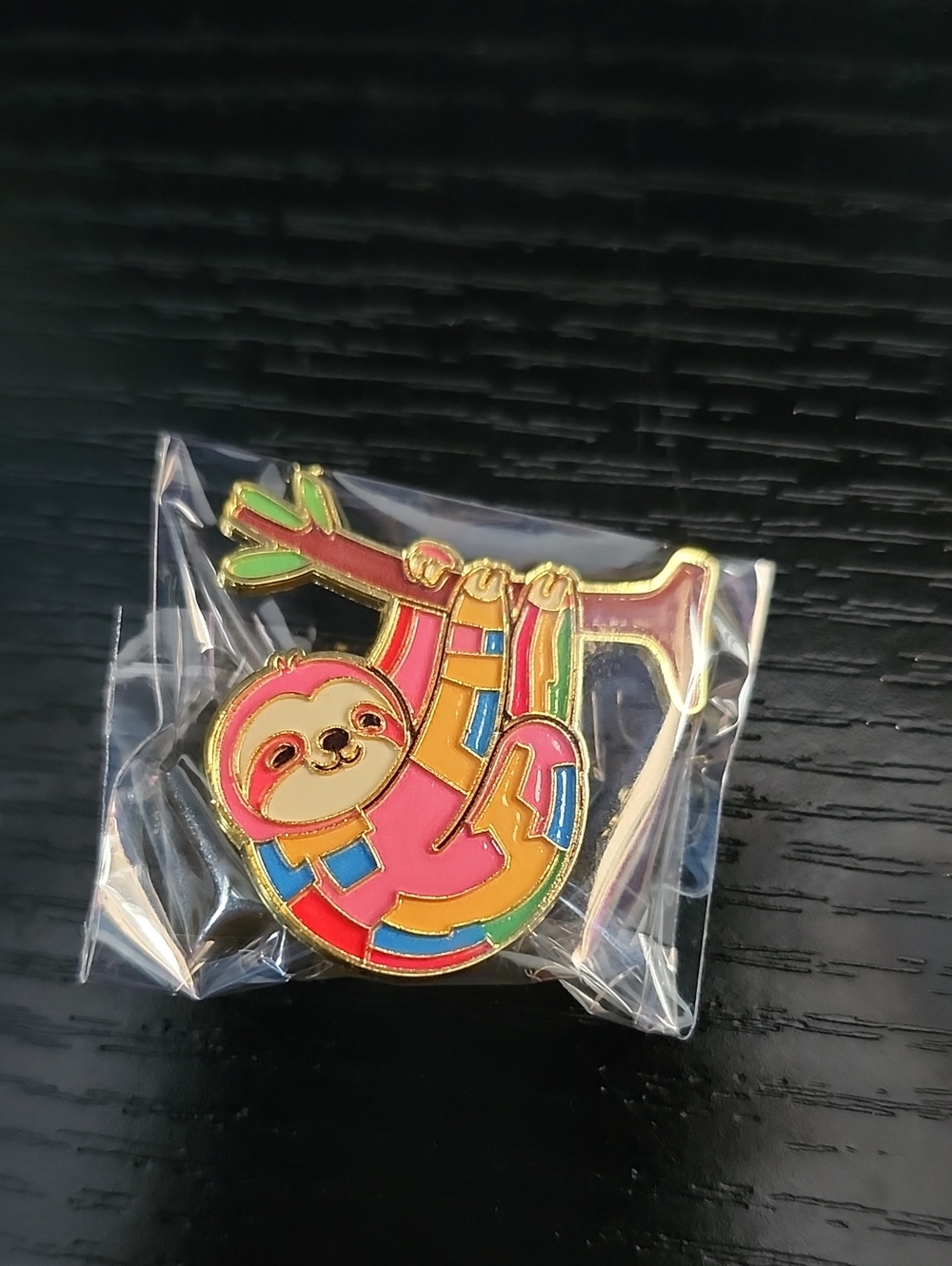 Colorful Sloth Enamel Pin - Pink Multi-Color - Picture 4 of 4